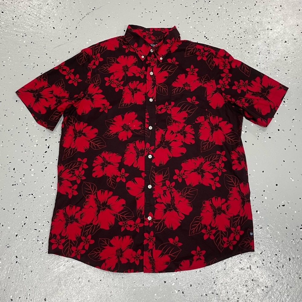 Chaps Hawaiian Floral Shirt Mens Size XL Black Red